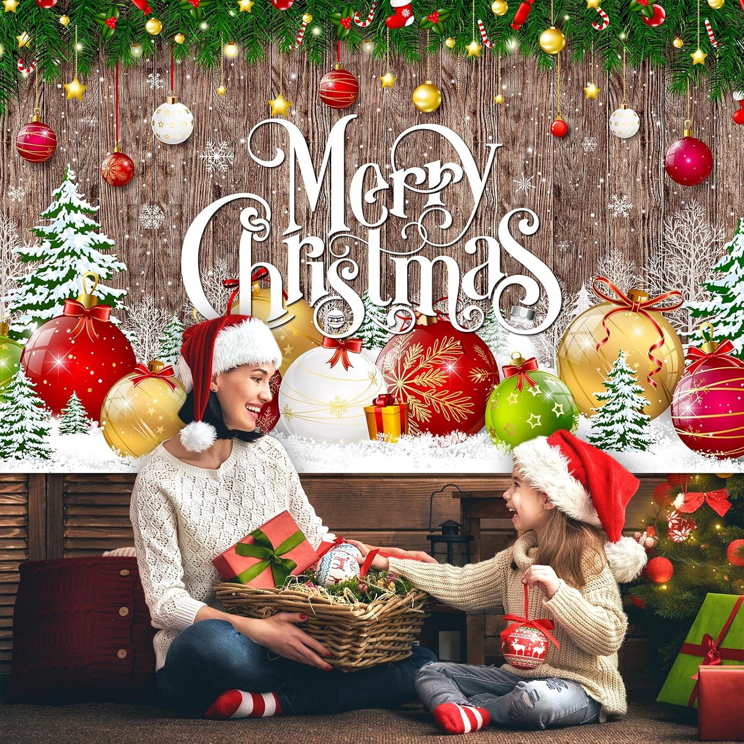 Irenare Christmas Backdrop Merry Christmas Banner Party Decoration Xmas Photography Background
