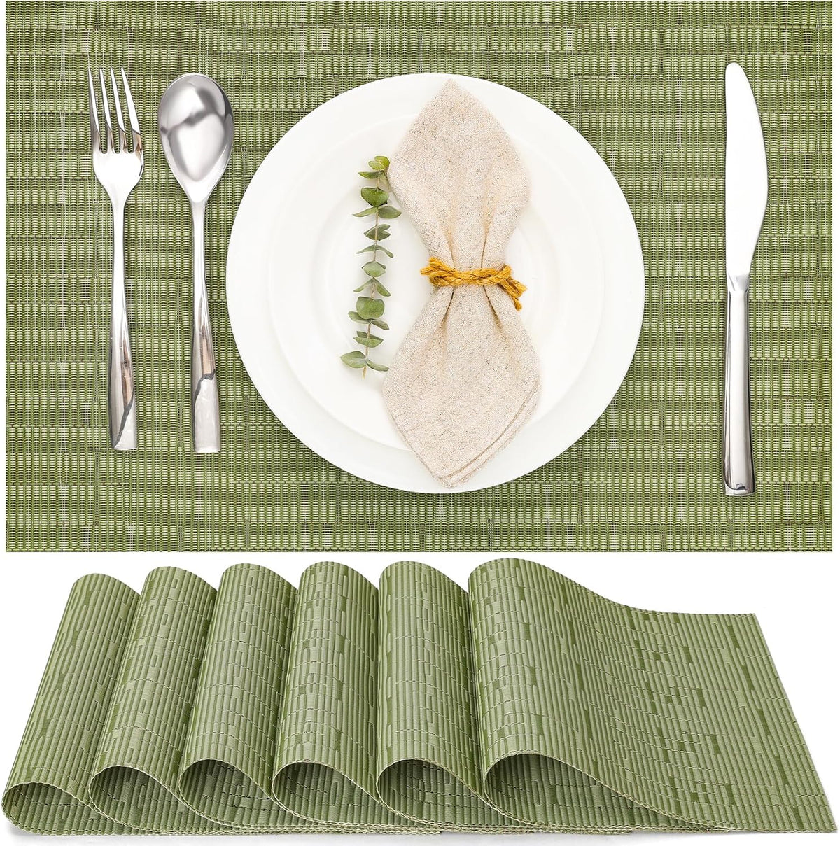 Myir JUN Placemats Set of 6, Vinyl Woven Placemats Place Mats Indoor Washable Table Mats Non-Slip