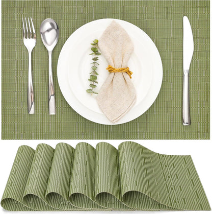 Myir JUN Placemats Set of 6, Vinyl Woven Placemats Place Mats Indoor Washable Table Mats Non-Slip