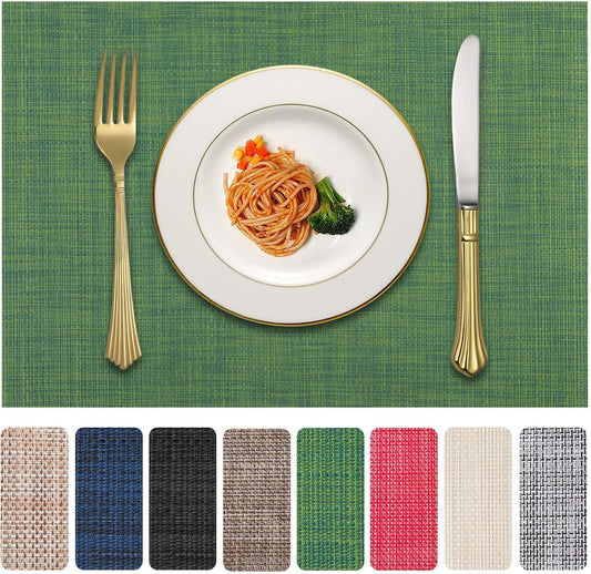 Vinyl Placemats Set of 8, PVC Woven Washable Non-Slip Table Mats, Heat Resistant Wrinkle Free Place