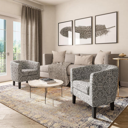 BELLEZE Accent Barrel Chair, Linen Round Chair Club Tub Sofa Corner Chair with Flared Legs and Cozy