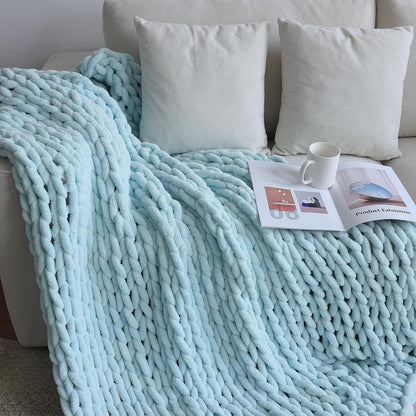 Maetoow Chenille Chunky Knit Blanket Throw （60×80 Inch）, Handmade Warm & Cozy Blanket Couch, Bed