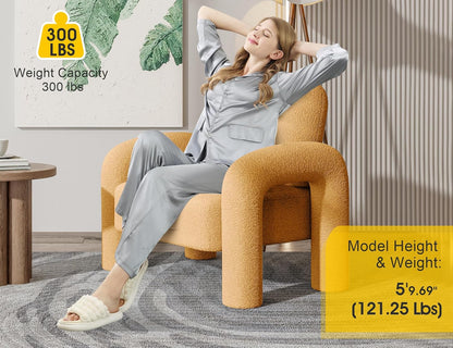 Modern Sherpa Accent Chair, Teddy Upholstered Arm Single Sofa, Cozy Fluffy Reading Chair for Living