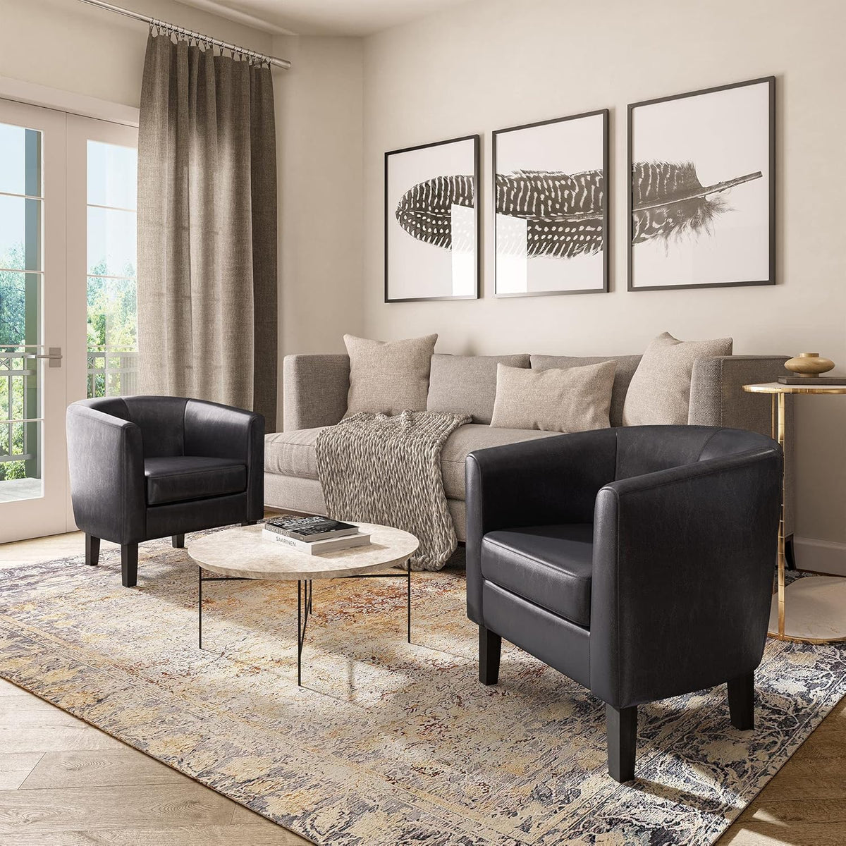 BELLEZE Accent Barrel Chair, Club Tub Sofa Corner Chair with Flared Legs and Cozy Soft Padding for