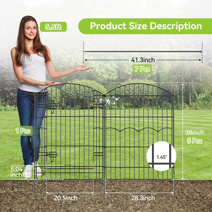 Decorative Garden Fence 6 Panels 14.8ft(L)×38in(H) No Dig Animal Barrier Fencing with 5 Panels + 1