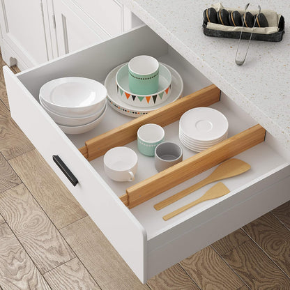 BAMEOS Drawer Dividers kitchen Organization Bamboo Utensil Organizers for Kitchen Bedroom Bathroom