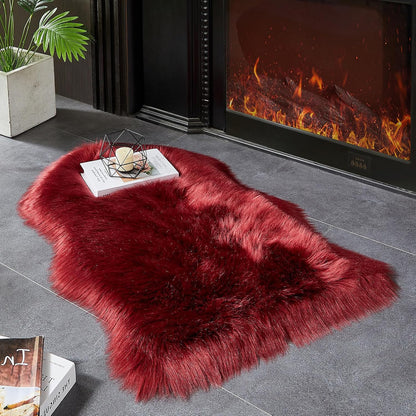 AMTOVO Faux Fur Rug, Burgundy Small Area Rug, Fluffy Sheepskin Rug, Fuzzy Ultra Soft 2 x 3 ft Shag