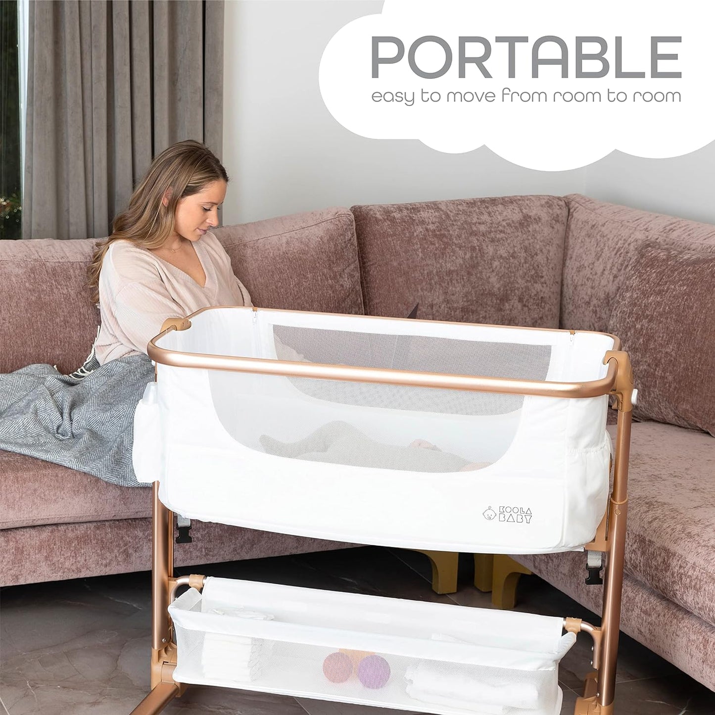 KoolerThings Baby Bassinet, Bedside Sleeper for Baby, Easy Folding Portable Crib with Storage