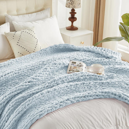 Carriediosa Chunky Knit Throw Blanket 50" X 60", 100% Hand Made Large Chenille Loop Yarn Soft