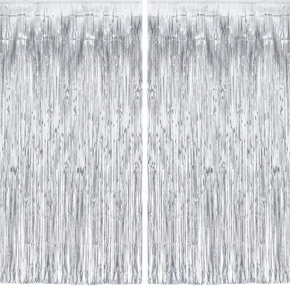Silver Streamers Metallic Party Backdrop - GREATRIL Foil Fringe Tinsel Curtain for 2026