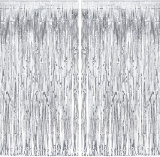 Silver Streamers Metallic Party Backdrop - GREATRIL Foil Fringe Tinsel Curtain for 2026