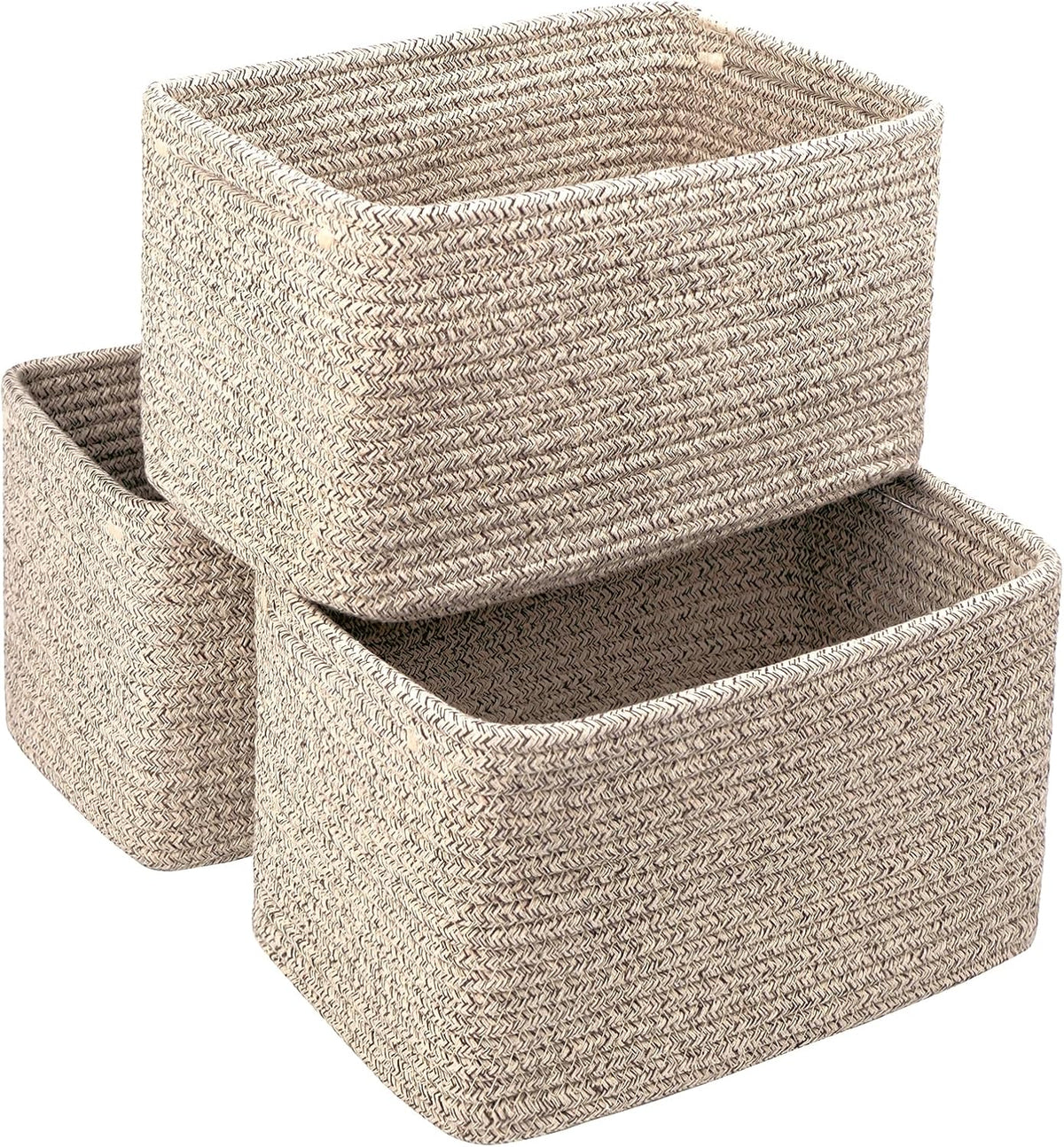 Small Cotton Rope Storage Basket Set of 3-11"x7"x7" Perfect Woven Baskets for Storage, Ideal