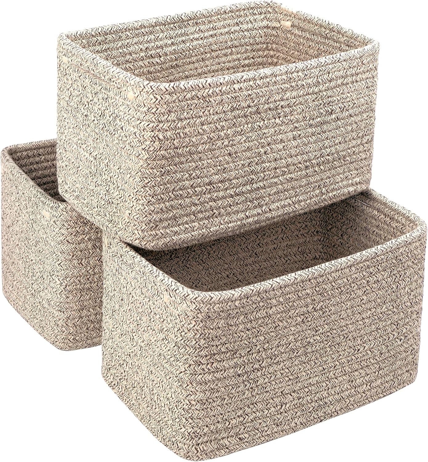 Small Cotton Rope Storage Basket Set of 3-11"x7"x7" Perfect Woven Baskets for Storage, Ideal