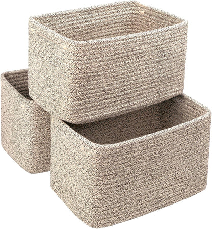 Small Cotton Rope Storage Basket Set of 3-11"x7"x7" Perfect Woven Baskets for Storage, Ideal