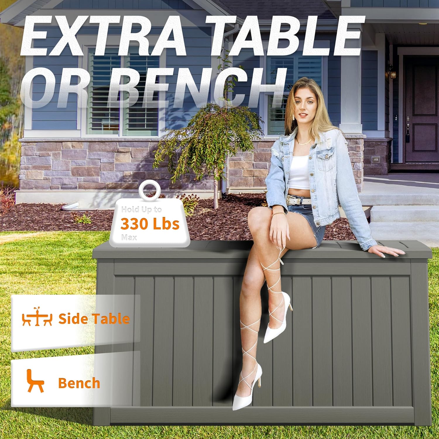 NUNU LAB 230 Gallon Large Resin Deck Box, Waterproof Outdoor Storage Box, Lockable Storage Bin for