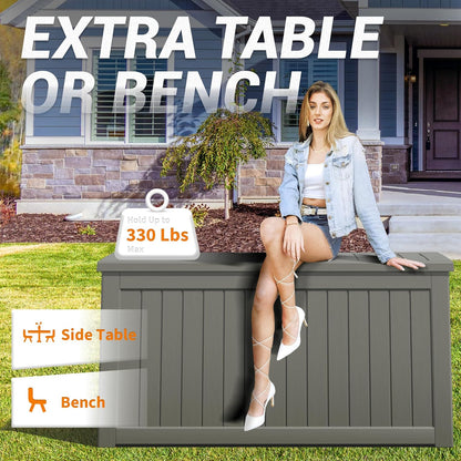 NUNU LAB 230 Gallon Large Resin Deck Box, Waterproof Outdoor Storage Box, Lockable Storage Bin for