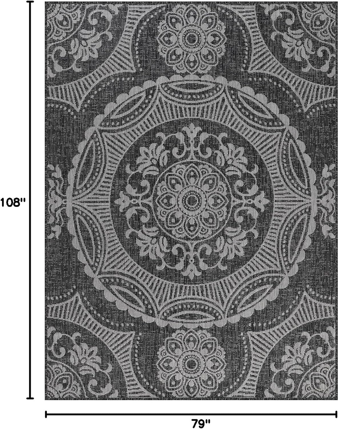 Medallion Outdoor Rug 6x9 Washable Outside Carpet for Indoor Patio Porch Waterproof Easy Cleaning