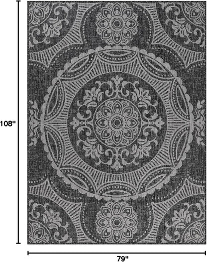Medallion Outdoor Rug 6x9 Washable Outside Carpet for Indoor Patio Porch Waterproof Easy Cleaning