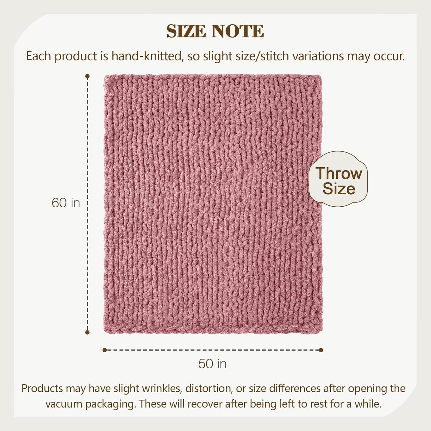 Carriediosa Chunky Knit Throw Blanket 50" X 60", 100% Hand Made Large Chenille Loop Yarn Soft