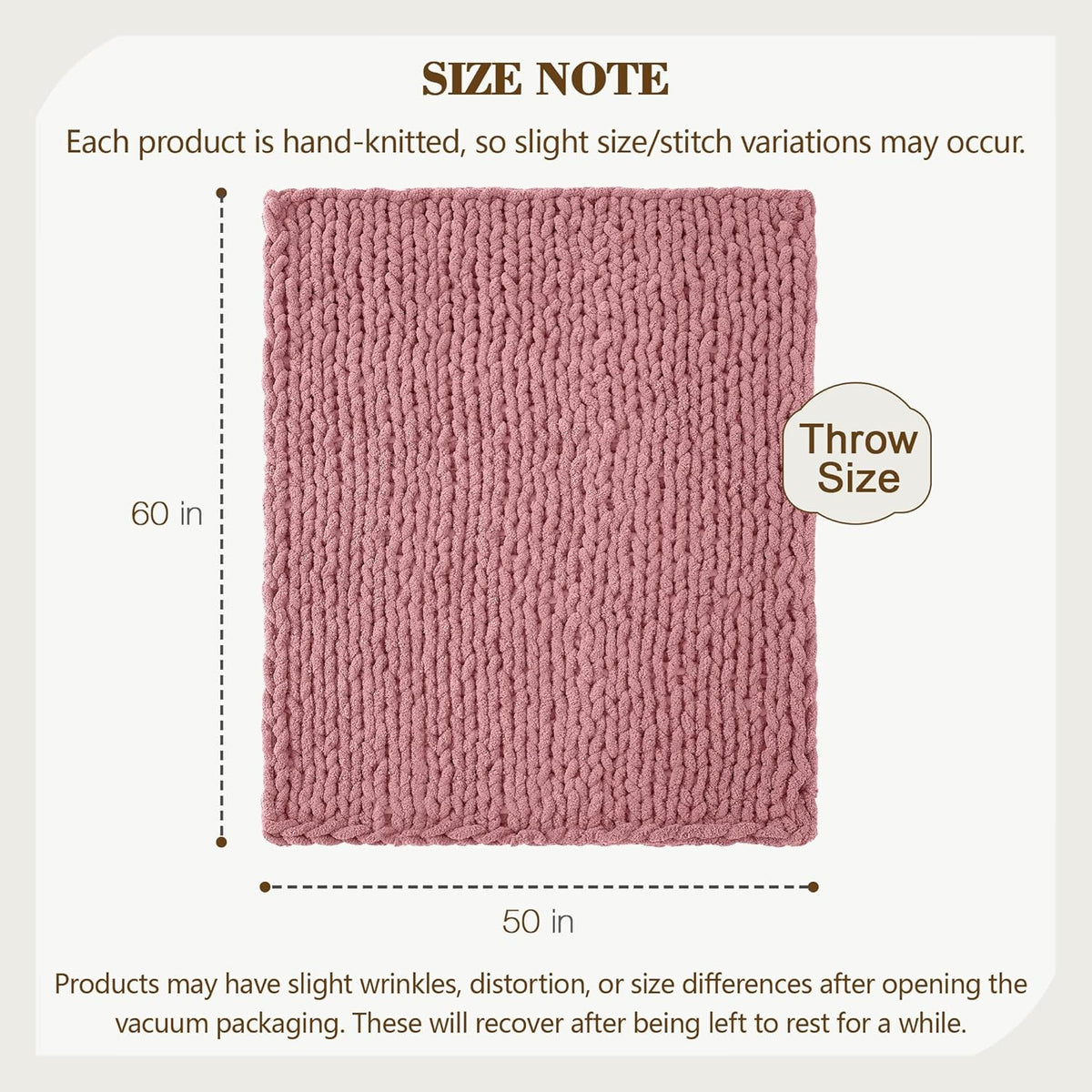 Carriediosa Chunky Knit Throw Blanket 50" X 60", 100% Hand Made Large Chenille Loop Yarn Soft