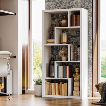 IRONCK Geometric Bookcase 6-Shelf Industrial Bookshelf White Etagere Bookcase Tall Storage Display