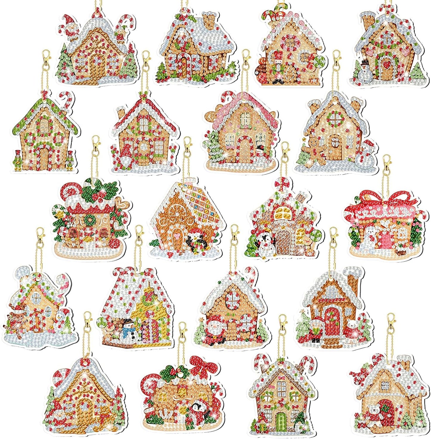 Tondiamo 20 Pcs Christmas Diamond Painting Keychain Kits 5D DIY Diamond Art Pendants Double Sided
