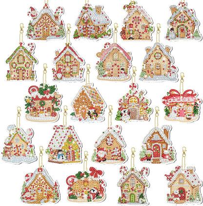 Tondiamo 20 Pcs Christmas Diamond Painting Keychain Kits 5D DIY Diamond Art Pendants Double Sided