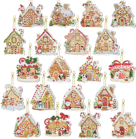 Tondiamo 20 Pcs Christmas Diamond Painting Keychain Kits 5D DIY Diamond Art Pendants Double Sided