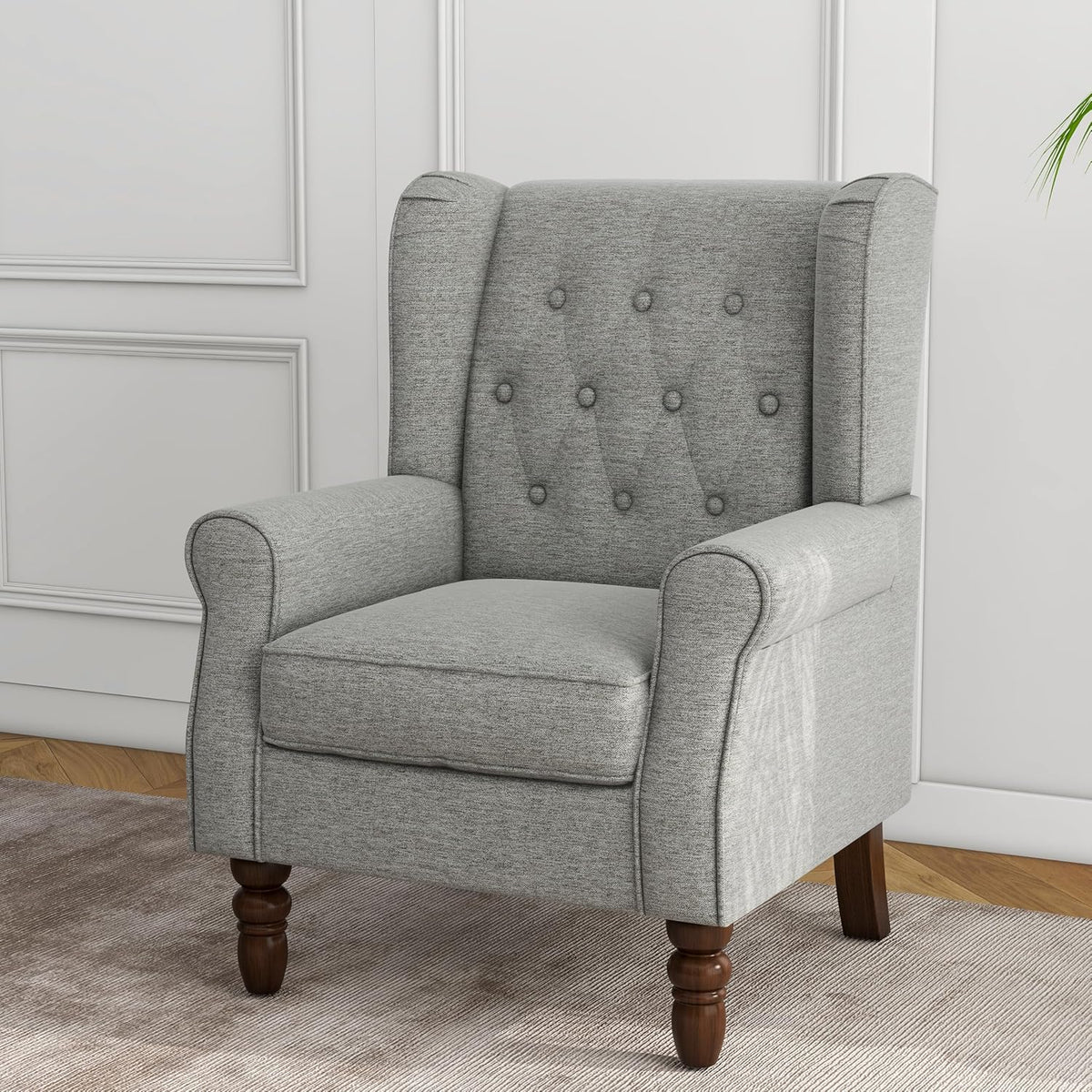 Lumibee High Back Accent Chair,Upholstered Wingback Armchair with Solid Wood Legs for Small