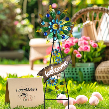TERESA'S COLLECTIONS Hummingbird Garden Solar Stake, Wind Spinner Yard Art Sign for Outdoor Decor
