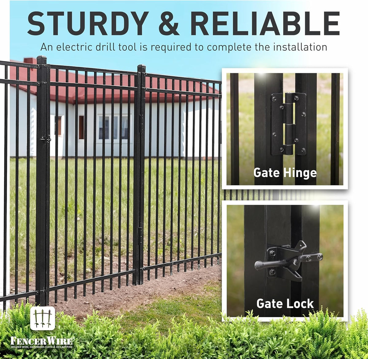Fencer Wire Heavy Duty Flat Top Fence Gate, 6FT Height x 4FT Width Outdoor Fence Gate, Outdoor