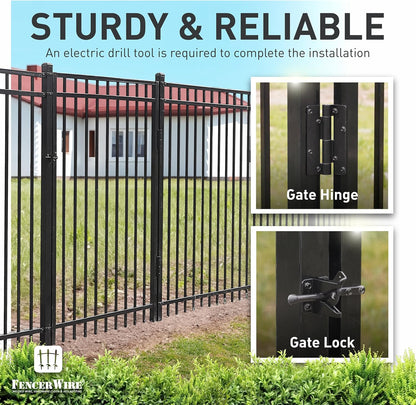Fencer Wire Heavy Duty Flat Top Fence Gate, 6FT Height x 4FT Width Outdoor Fence Gate, Outdoor