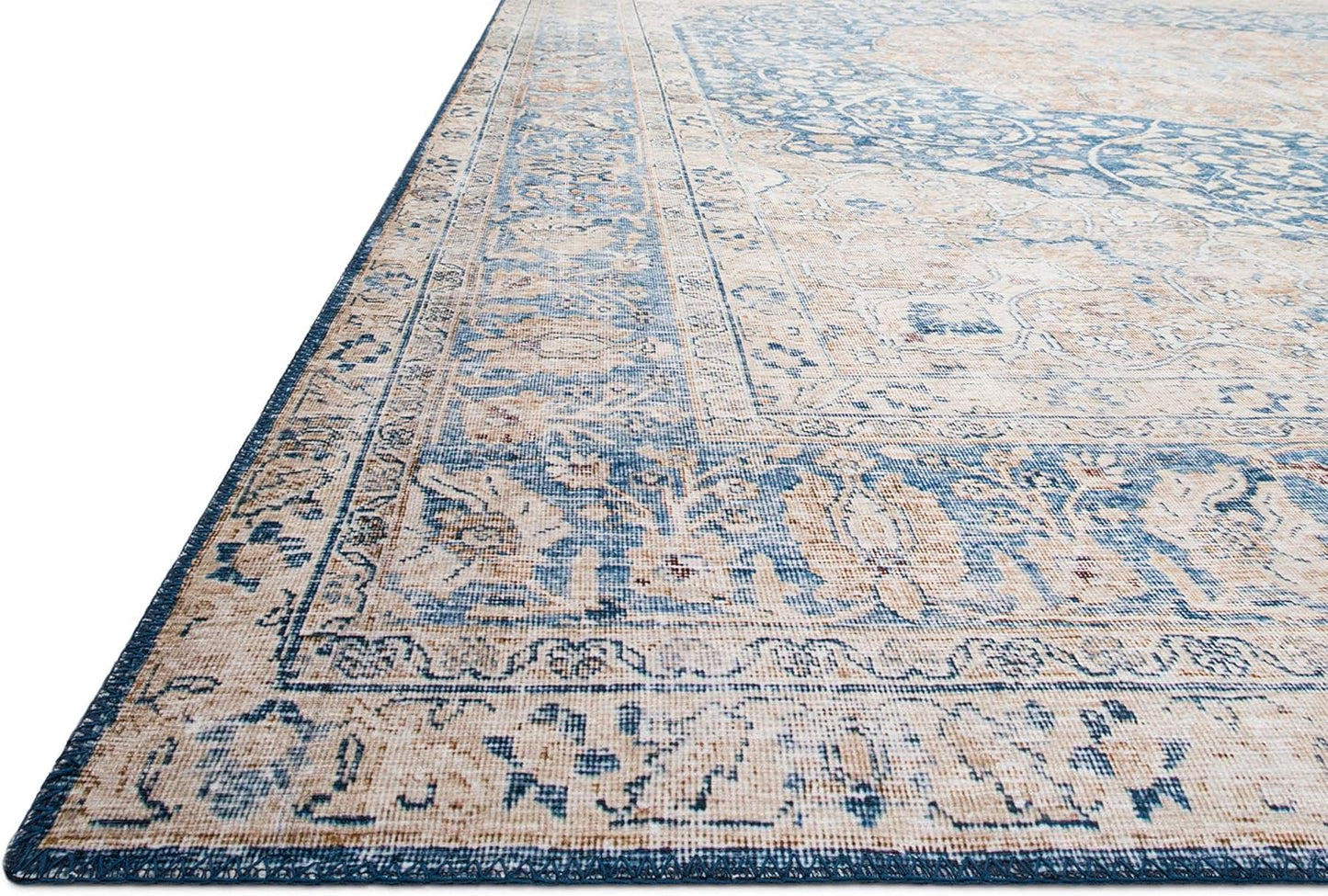 Loloi Layla Collection LAY-07 Blue/Tangerine 2'-6" x 7'-6" .13" Thick Runner Rug, Soft, Durable