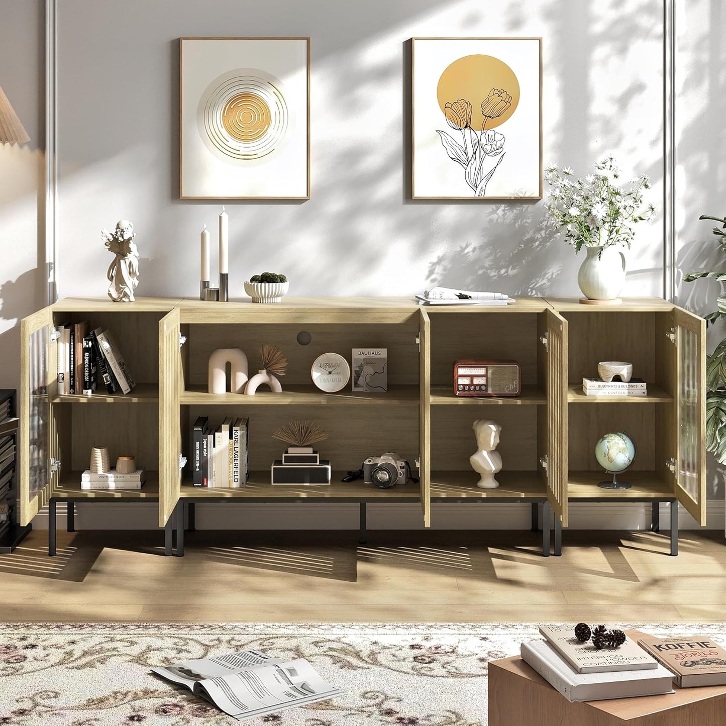 Farmhouse TV Stand for TVs up to 85 Inch, Entertainment Center TV Console with Storage Cabinets and