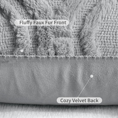 decorUhome Fall Throw Pillow Covers 24x24 Inch Set of 2, Soft Plush Decorative Faux Fur Grey Solid