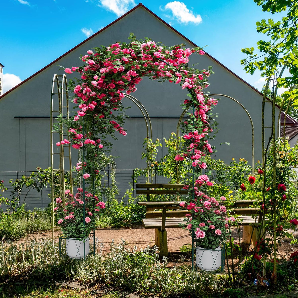 8.2 Ft Garden Arch Trellis for Climbing Plants Outdoor, Wedding Arch Frame for Ceremony Garden
