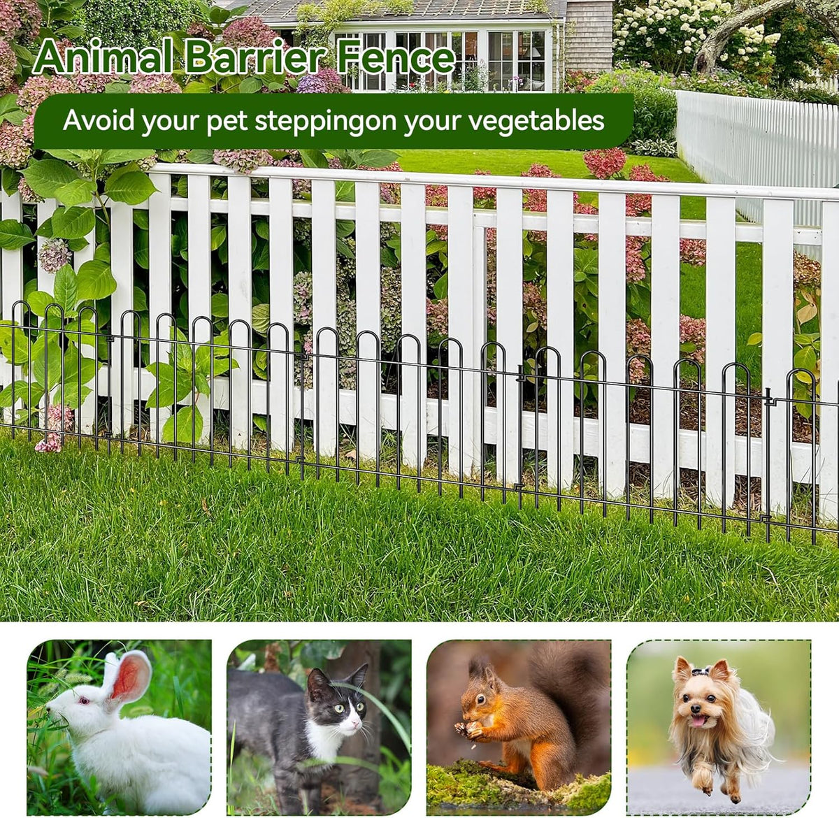 26 Panels Decorative Garden Fence, 37ft X 20in Rustproof Metal Animal Barrier Fence, No Dig Fence