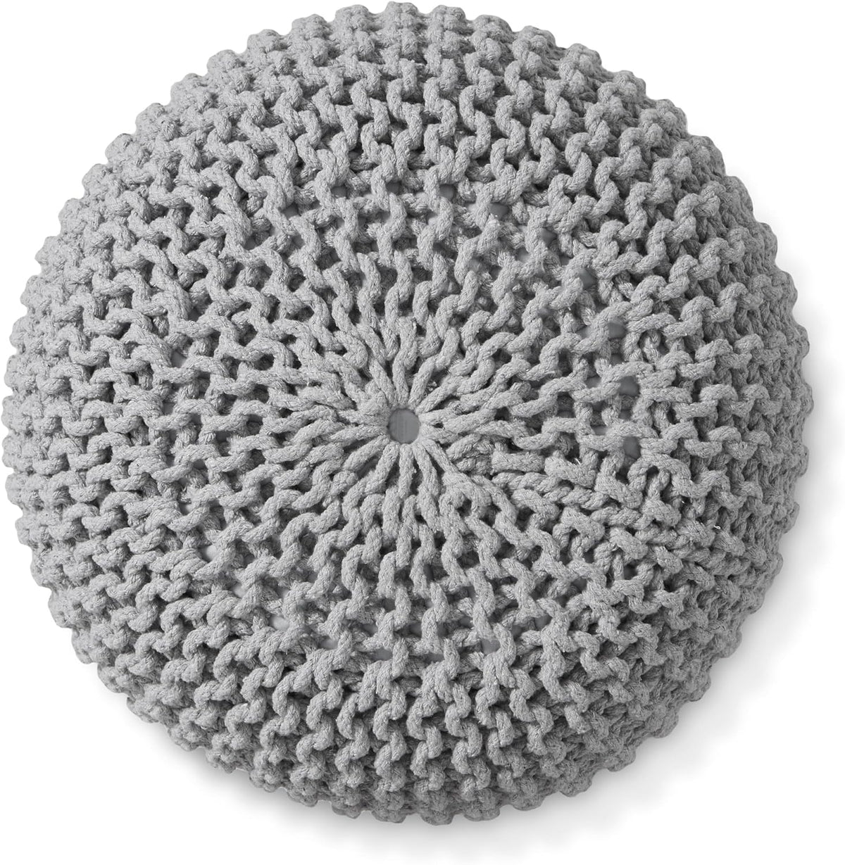 Casafield Round Pouf Ottoman, Light Gray - 20" Diameter x 14.5" High Cotton Knit Foot Stool - Boho