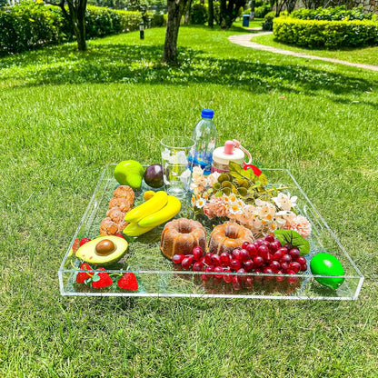 Clear Rectangular 18x20 Inches Acrylic Ottoman Tray Decorative Serving Tray with Cutout Handles