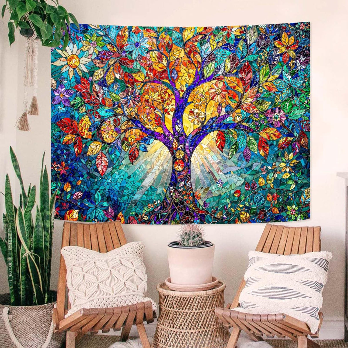 Lunerfex Tree of Life Tapestry Stained Glass Tapestry Wall Decor Tapestries for Bedroom Art