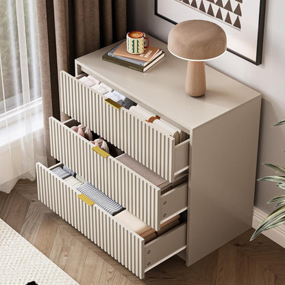 Fluted Dresser for Bedroom, 32 Inch Wide Nightstand with Large Drawer, 3 Drawer End Table for