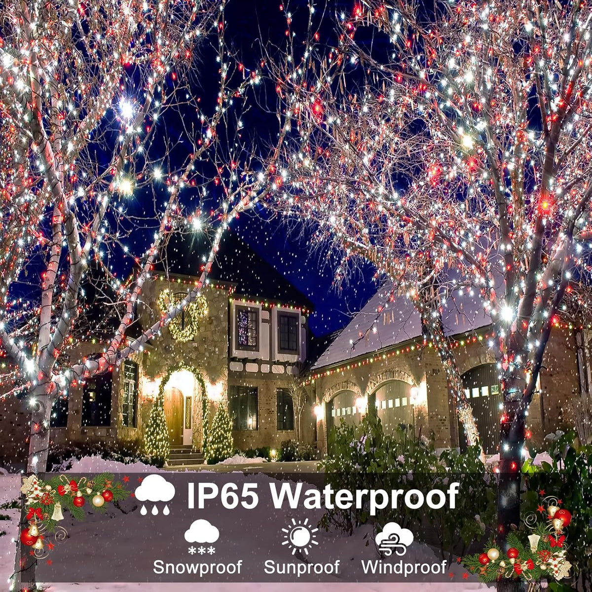 100FT 300 LED Christmas Lights Outdoor, Plug in Christmas Tree Lights with 8 Modes Waterproof