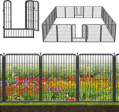 Decorative Black Metal Fencing Garden Fence with Gate, 46ft(L) 32in(H) 20 Fence Panels No Dig Fence