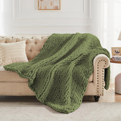 Carriediosa Chunky Knit Throw Blanket 50" X 60", 100% Hand Made Large Chenille Loop Yarn Soft