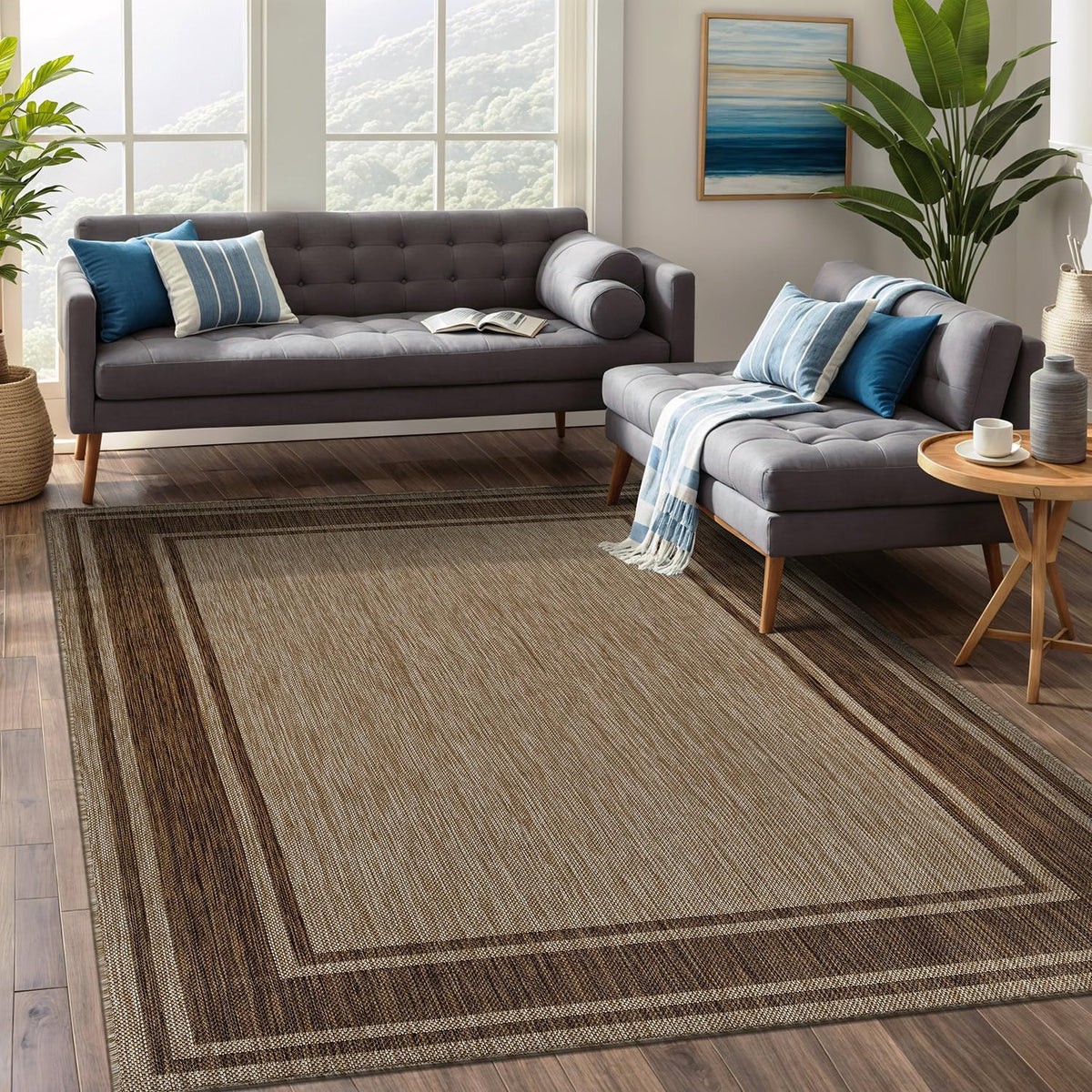 Beverly Rug Outdoor Rug 8x10 Modern Bordered Area Rugs for Indoor and Outdoor Patio Deck Porch