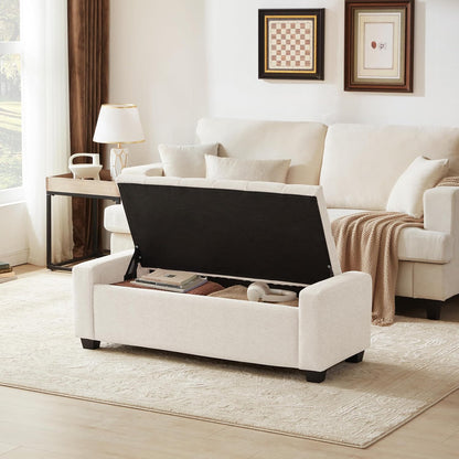 48" Ottoman with Storage, Storage Ottoman Bench with Safety Hinge, Upholstered Entryway Bench with