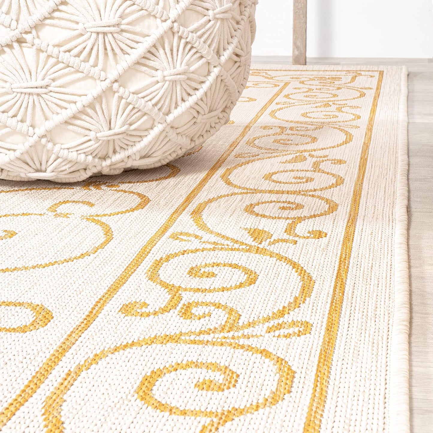 JONATHAN Y Vintage Filigree Indoor Outdoor Runner Rug 2X10 Cream/Yellow, Charleston Textured Weave