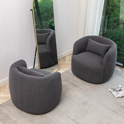 KINWELL 34" Wide Boucle Swivel Barrel Chairs Set of 2, No Assembly Round Upholstered Armchairs
