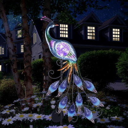 TERESA'S COLLECTIONS Solar Garden Lights Outdoor Garden Decor, Metal Peacock Decorations for Yard