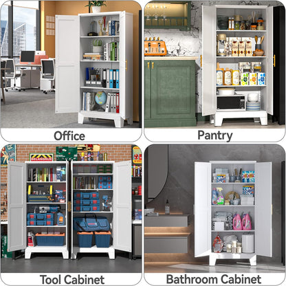 White Metal Kitchen Storage Cabinet, Kitchen Pantry Storage Cabinet with Doors and Shelves, Storage